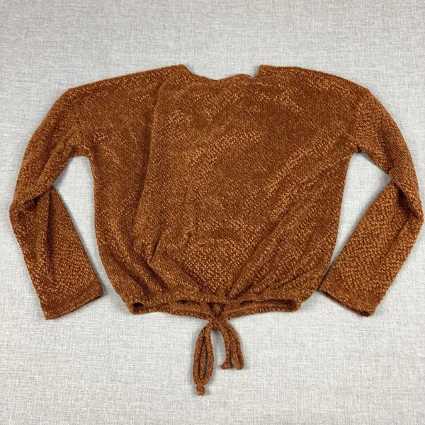 Free Kisses Sweater Womens Small Brown V Neck Drawstring Hem Knit Pullover - Image 6