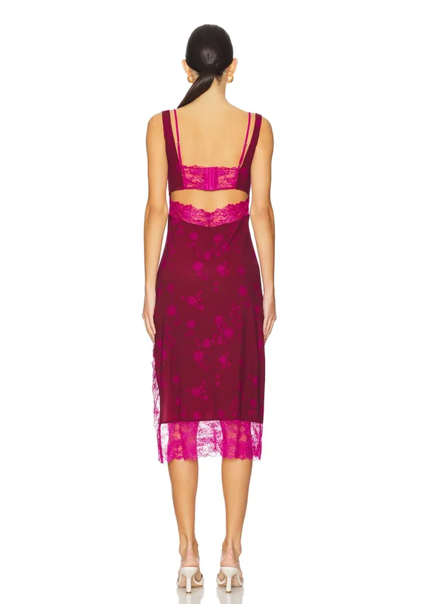 Free People x REVOLVE Floral Lace Party Crasher Midi Slip in Plum Combo - Image 4