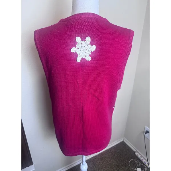 Bobbie Brooks Red Christmas Sweater Vest Snowman Tree Embroidered Vintage 90s M - Image 4