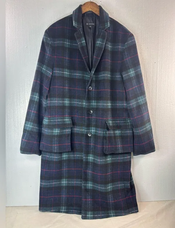 INC L Full Length Plaid Wool Blend Winter Coat - Image 8