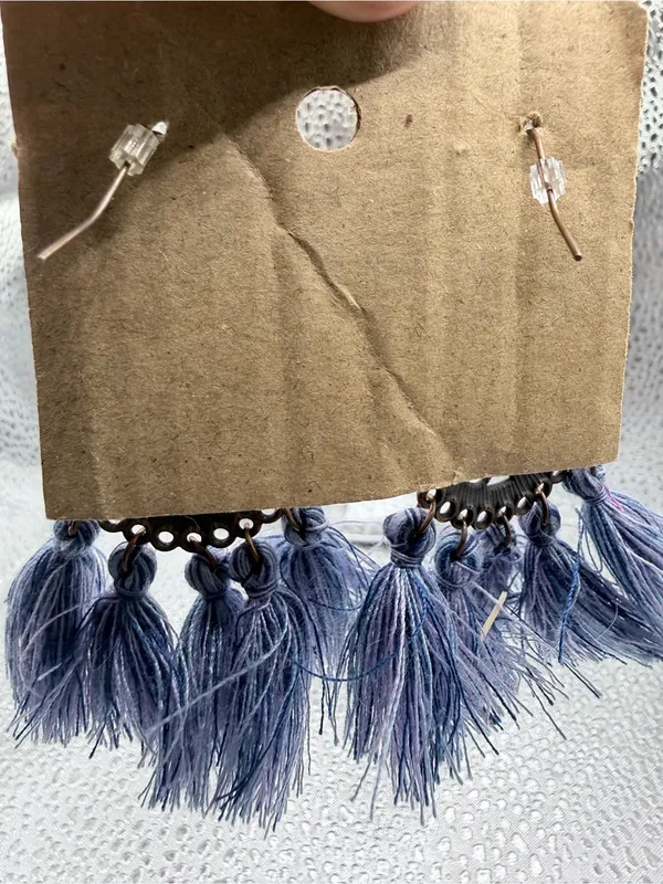 Bohemian Blue Tassel Dangle Earrings Purple - Image 2