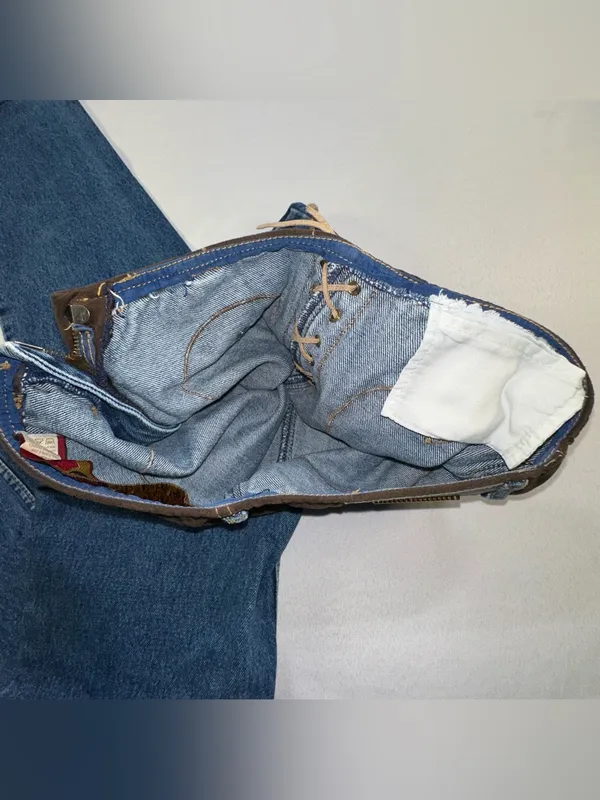 Lawman Western Jeans Sz 7 Lace Up Fly Pleather Inserts Bare Back High Rise Vtg - Image 6