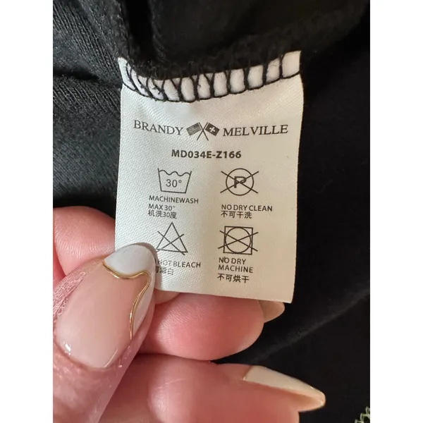 Brandy Melville Black V-Neck Tee Lime Green Contrast Stitch MD034E-Z166 Slim Fit - Image 6