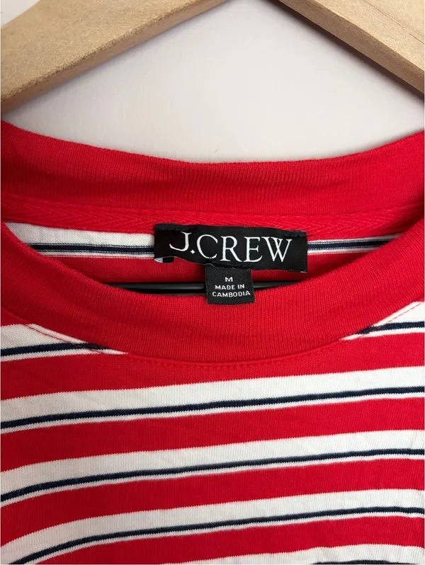 J. Crew Relaxed Premium Weight Cropped T-Shirt Red Stripes Medium - Image 4