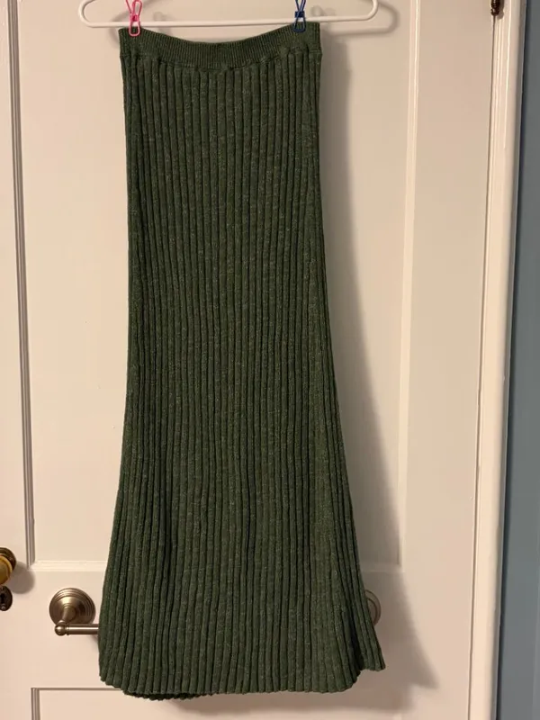 Free People better days midi skirt ribbed knit green size medium bohemian fall - Image 9
