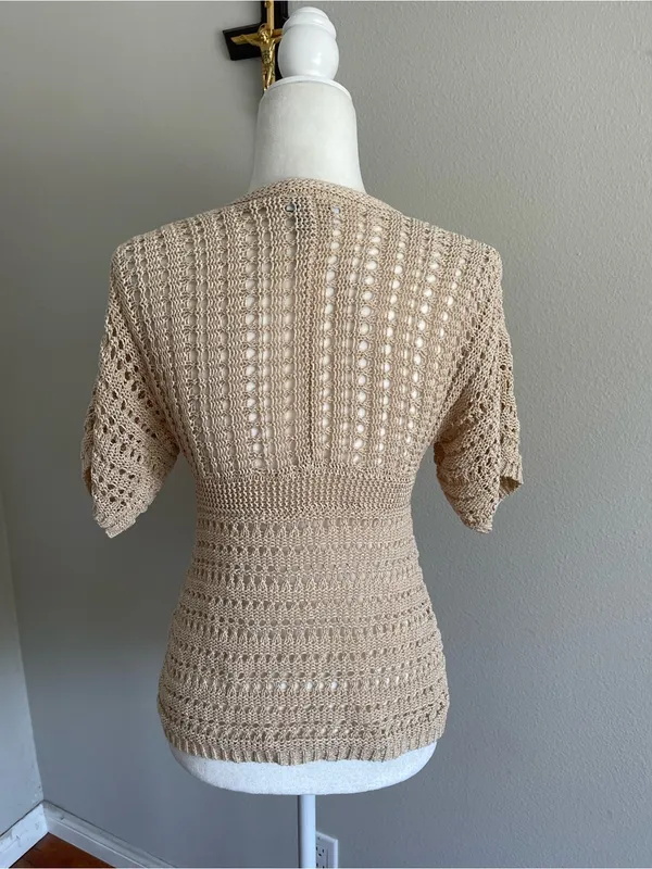 Women's Crochet Tie-Front Shrug in Beige - Image 4