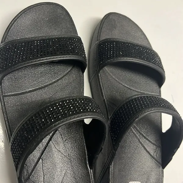 Fila Sport Black Glittered Two-Strap Slip-On Platform Sandals- 8M - Image 4