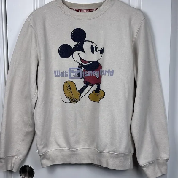 Disney Parks Walt Disney World Mickey Sweatshirt Cream Off White S Pullover Y2K - Image 2