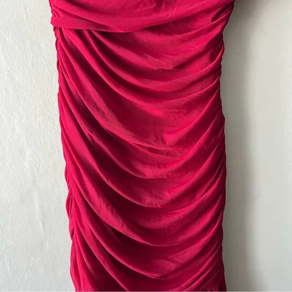 Red One Shoulder Ruched Bodycon Maxi Dress Size Large - Image 10