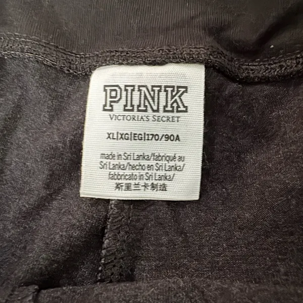 PINK Victoria's Secret Black Leggings with Floral and Lettering - Image 2