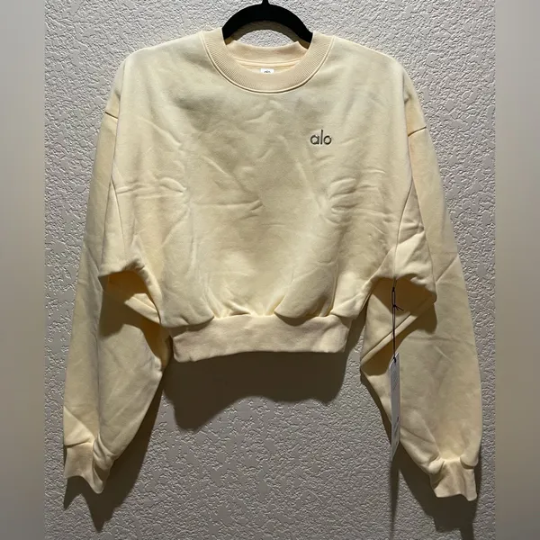 Alo NWT Cropped Accolade Crewneck Candlelight Yellow Size S - Image 5