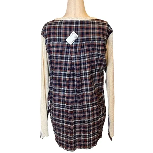 Pete Cream Front Plaid‎ Back Slub Cotton Top M - Image 2