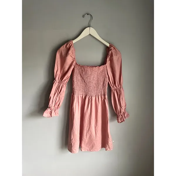 Reformation Zoya Smocked Linen A-Line Mini Dress Pink Shirred Romantic Women S - Image 3