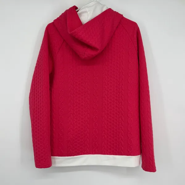 ANDTHEWHY Womens Pink Quilted Cable‎ Knit Hoodie Sweatshirt L Athleisure - Image 2