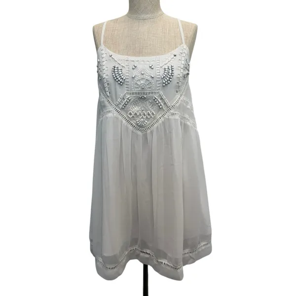 Lovers + Friends Sz‎ XS Sammi Mini Dress Embroidered Beaded Bling Babydoll Sheer - Image 2