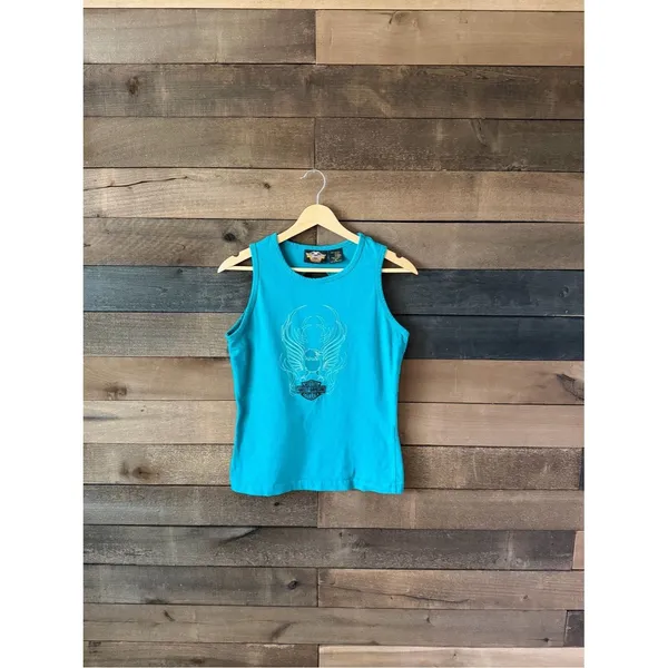Vintage Harley Davidson Eagle Tank Top Turquoise Y2K Biker Tank - Image 2