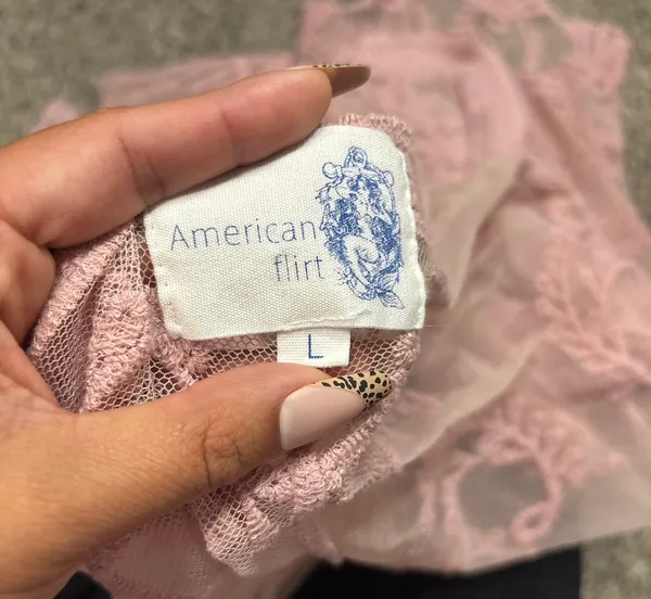 American Flirt Pink Lace Duster Kimono Sheer Mesh Long Cardigan - Image 3