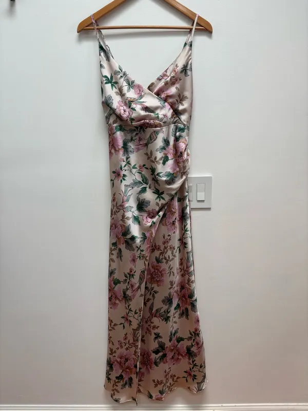 Baltic Born Annabel Satin Maxi Dress Sleeveless Floral Pink Green S - Image 5
