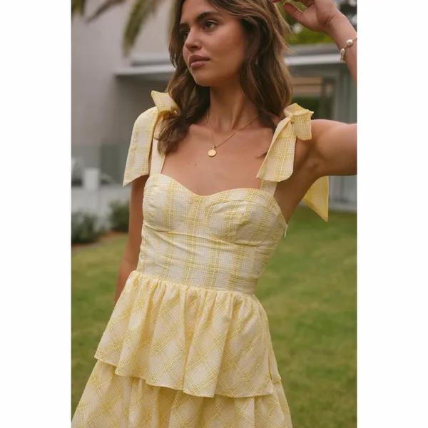 Sofie the Label Dalia Yellow Gingham Tiered Maxi Dress - Image 5