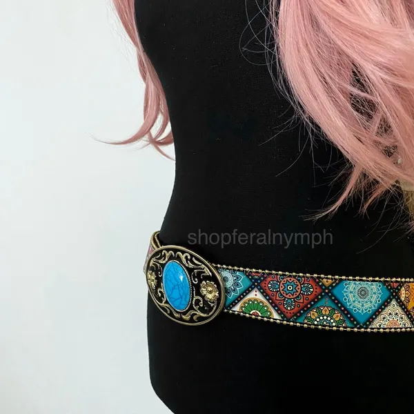 Boho Colorful Turquoise Buckle Western Y2K Belt, Fits 36.5-45 Inches, X7GA1289 - Image 6