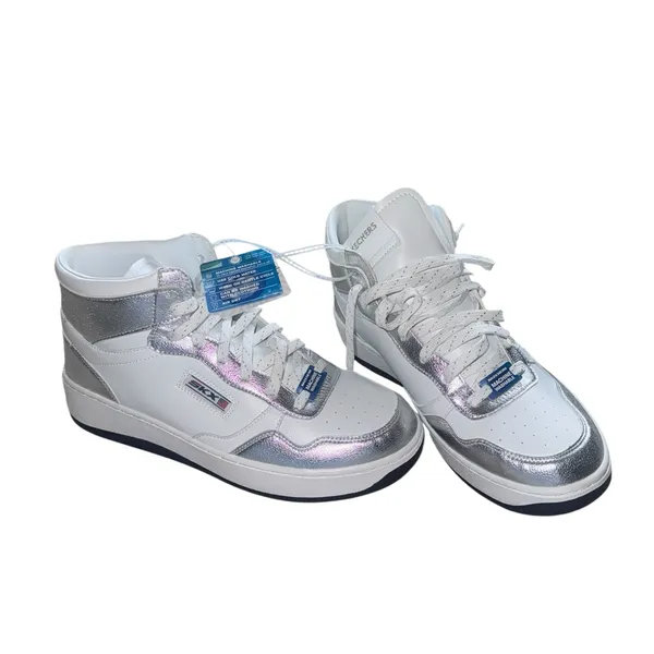 NEW Skechers Metallic Silver High Top Platform Sneakers - Shiny Holographic 10 - Image 3