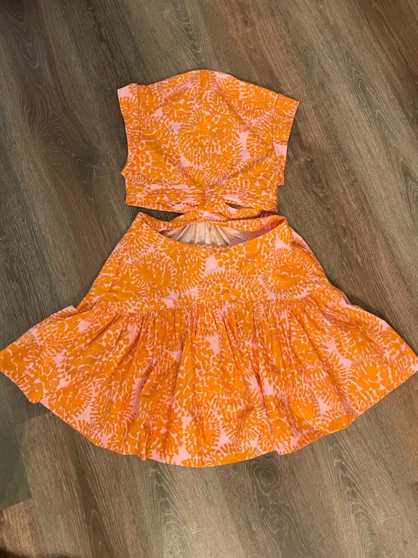A.L.C. Pink Orange Printed Gathered Cut-Out Women's Lexi Mini Dress Size 6 - Image 5