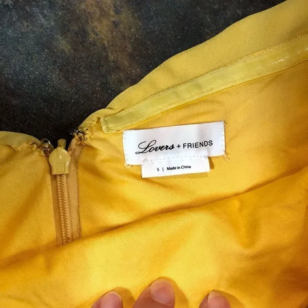 Lovers + Friends Women’s Yellow Strapless Ruffle High Slit in Front Jeadora Gown - Image 9