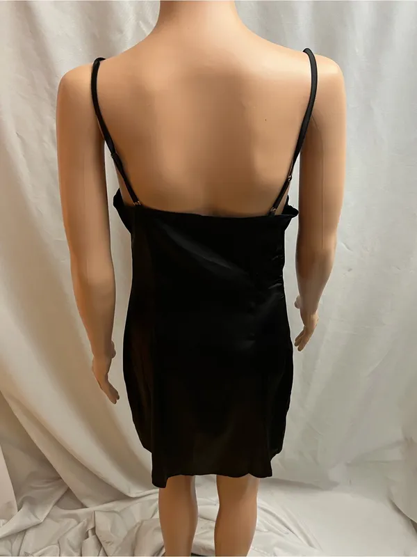 LYANER Black Satin Cowl Neck Slip Mini Dress Women’s Size M Adjustable Straps - Image 3