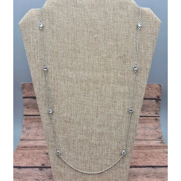 Ann Taylor Silver-Tone Long Chain Necklace With Clear Crystal Accents 36 Inches - Image 4