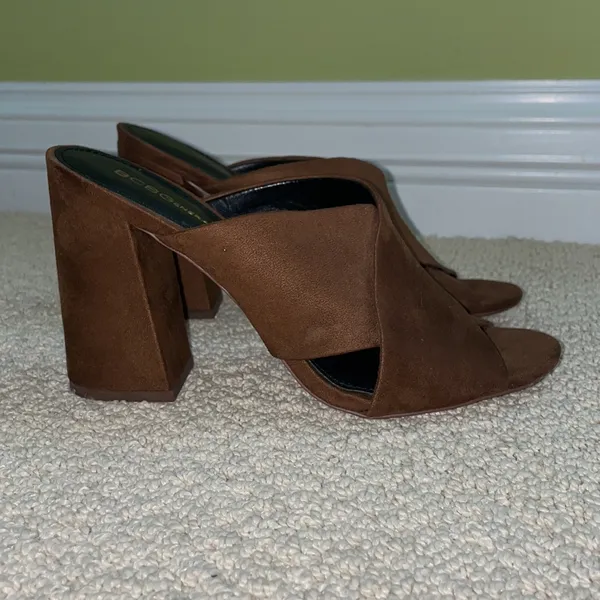 BCBGeneration Suede Chocolate Brown Mule Heels - Image 2