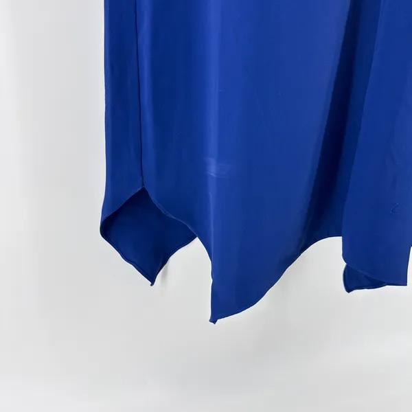 Amanda Uprichard Royal Blue V-Neck Shift‎ Dress Handkerchief Hem Large L Cobalt - Image 2