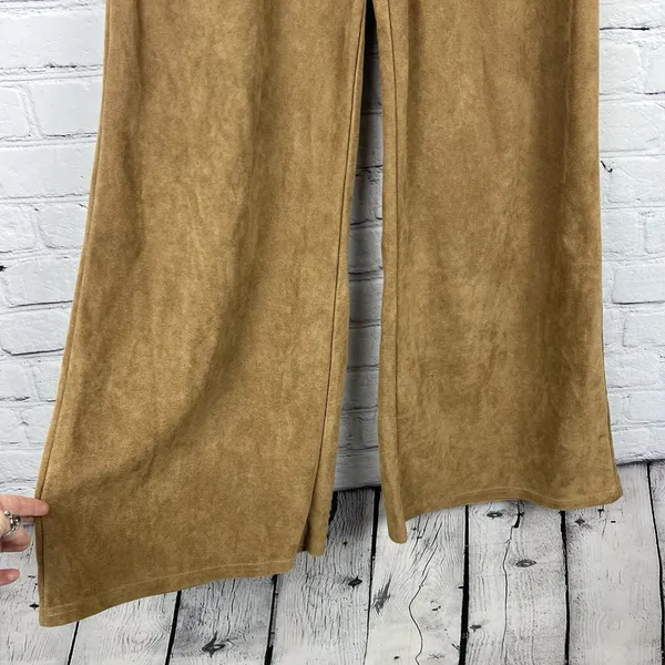 Earthbound Trading Co Faux Suede Wide Leg Brown Pant Boho Hippie Retro‎ Comfy S - Image 4
