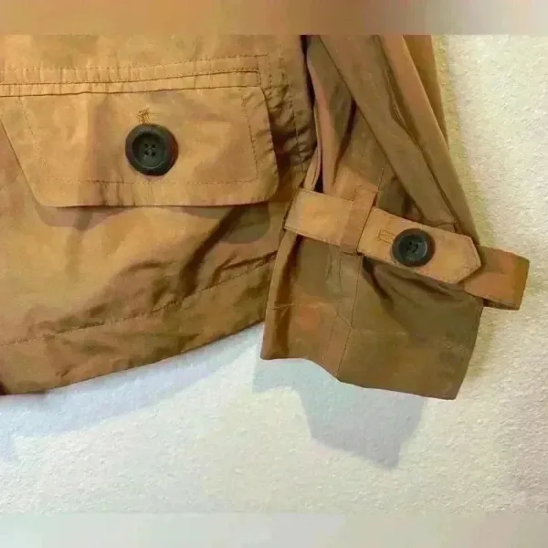 Per Se Brown Gold Cropped Y2K Trench Jacket Sheen‎ Snap Button Size 6 - Image 5