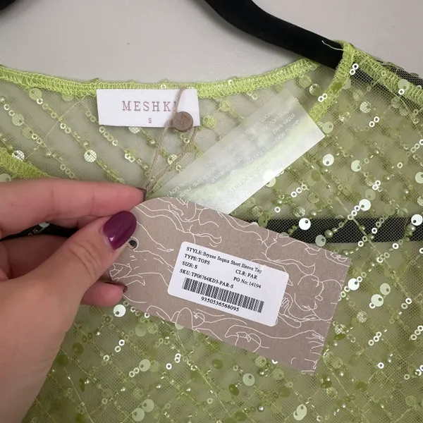 Meshki NWT Sequin Mesh Short Sleeve Crop Top - Image 7
