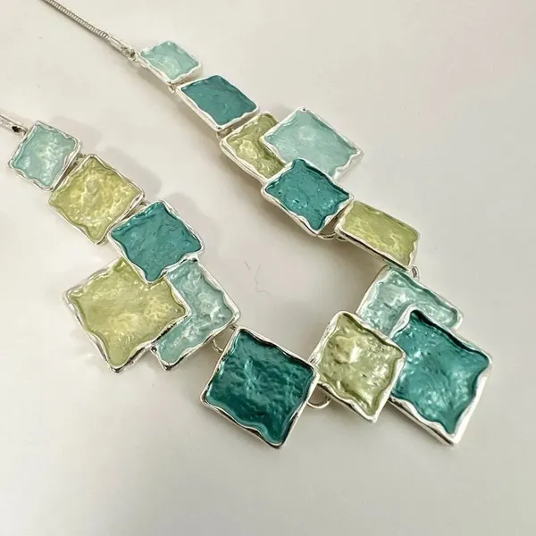 Blue and green square design necklace - Image 6