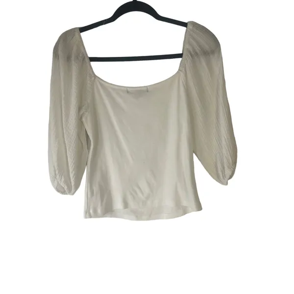 Anthropologie Sanctuary Size Small White Round Neck Puff Sleeve‎ Top - Image 4