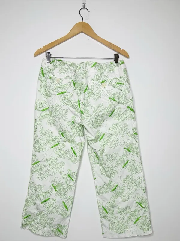 Lilly Pulitzer Green Embroidered Butterfly Print Crop Pants Size 6 - Image 3