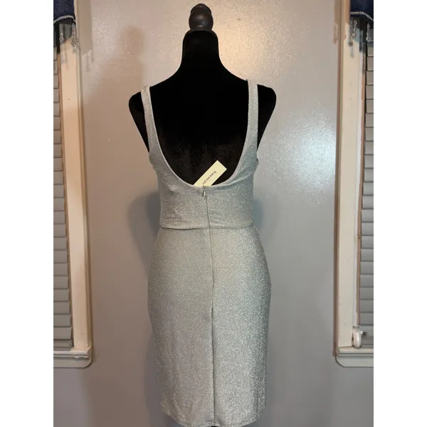 Mi Ami Silver Metallic Shimmer Ruched Cocktail Dress Medium NWT Party Mini - Image 5