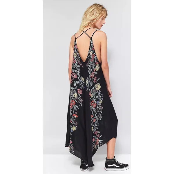Free People Ashbury Maxi Slip Dress Sz‎ XS Black Floral - Image 2