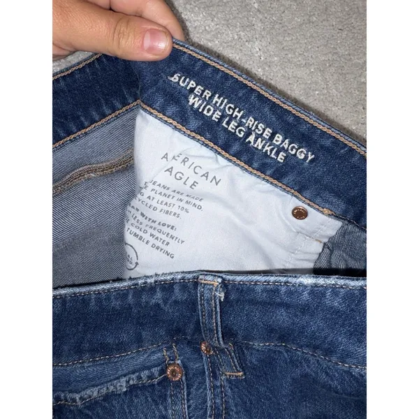 American Eagle Super High Rise Baggy Wide Leg Ankle Jeans Womens 14 Long - Image 4