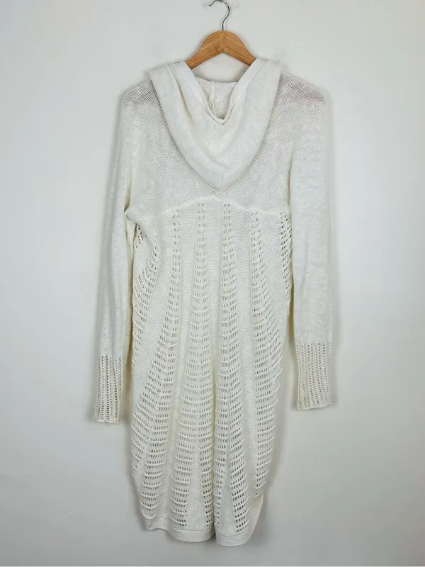 Anthropologie Moth long line cocoon open weave hooded cotton linen blend sweater - Image 5