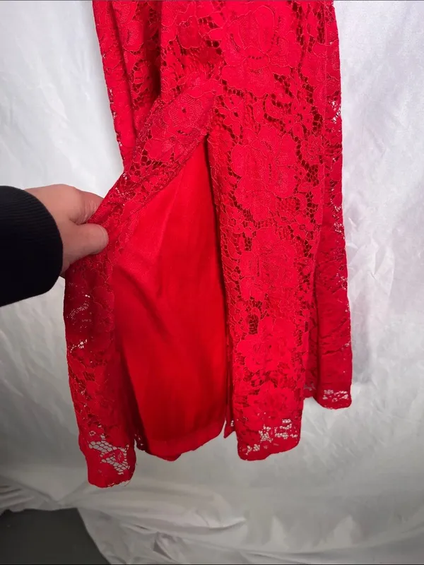 Lulus Womens Red Lace Midi Dress Small - Image 2