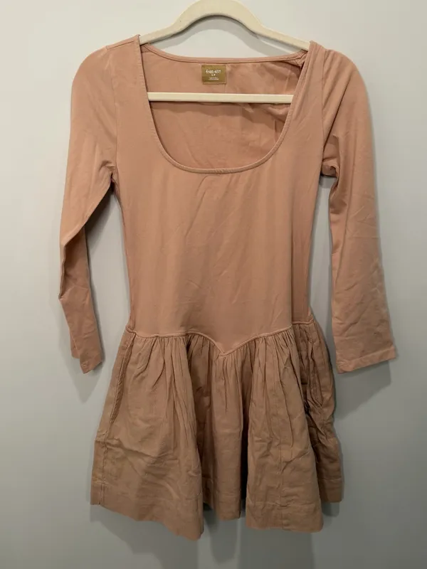 Free People Onda Long Sleeve Stretch Cotton‎ Minidress Taupe NWT Size Small - Image 2