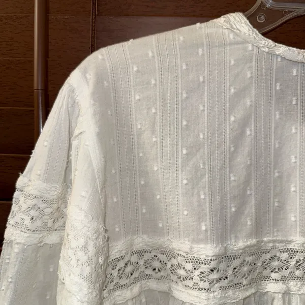 NWT $98 Free People White Ella Dot Peasant-Style Button Up Eyelet Blouse XS - Image 11