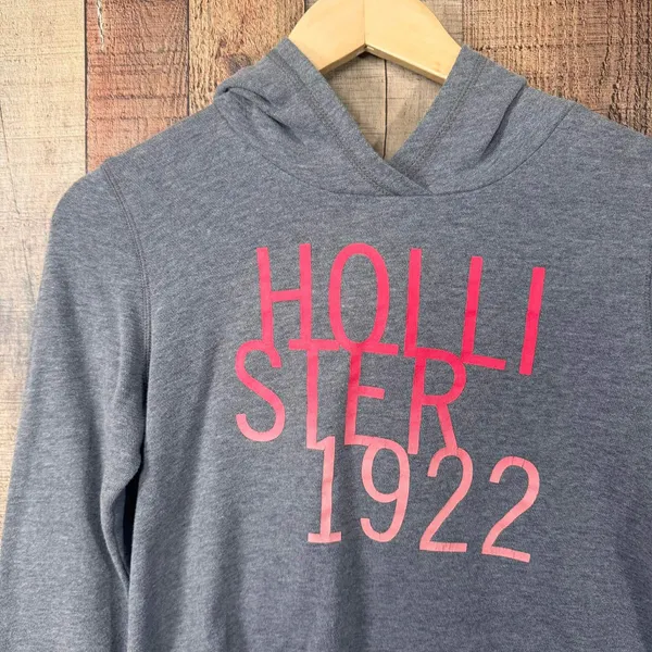 Hollister Womens Gray Graphic Hoodie Sweatshirt Medium 1922 Logo Athleisure - Image 2