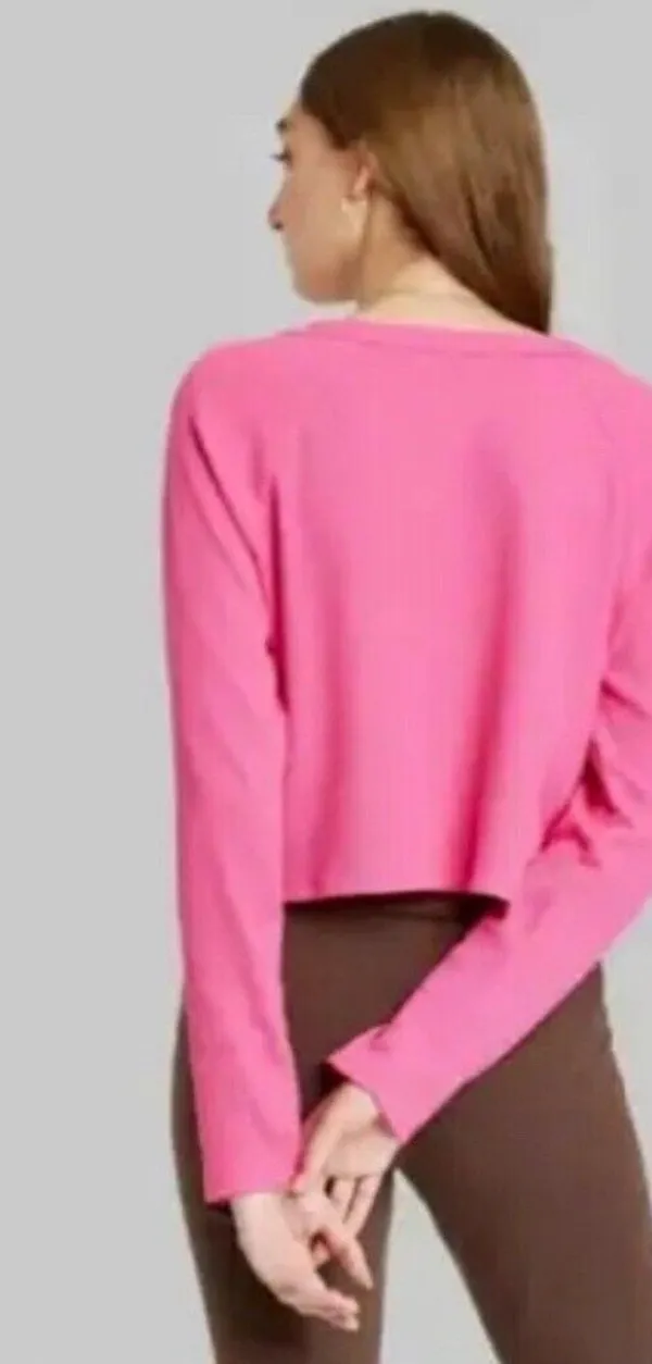 Wild Fable Pink Solid Knit V-Neck Long Sleeve Pullover Sweater Juniors S - Image 2