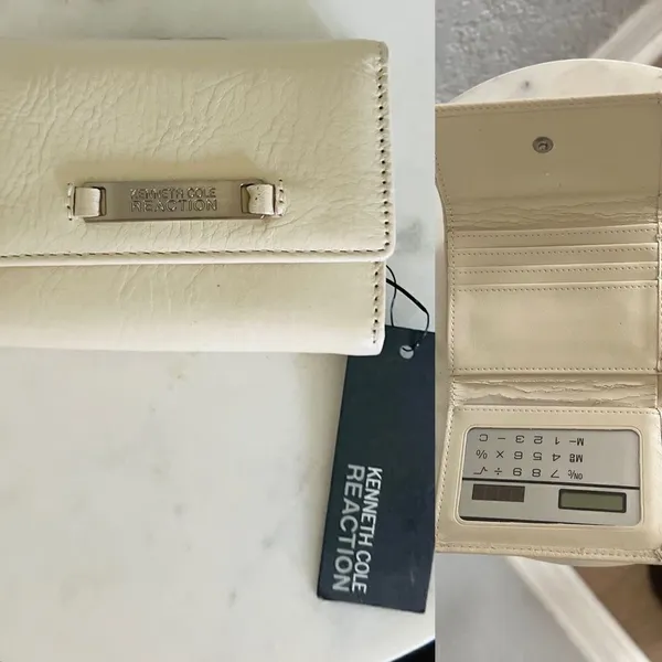 KENNETH COLE REACTION VINTAGE WALLET WITH‎ SOLAR POWERED CALCULATOR, Ivory, NWT - Image 2