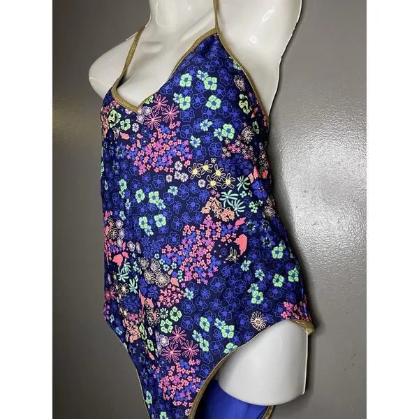 Aerie Swimsuit Womens XL Blue Floral One Piece Triangle Crisscross Back Strappy - Image 5