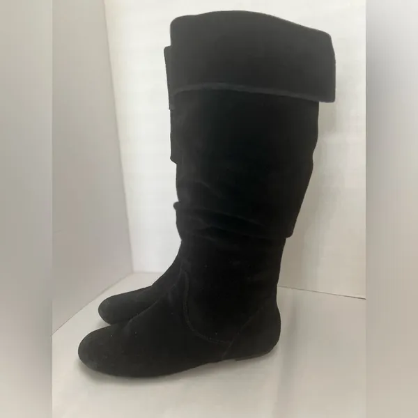 Gianni Bini Black Suede Slouch Knee High low heel Boots Foldover Cuff Size 8M - Image 6