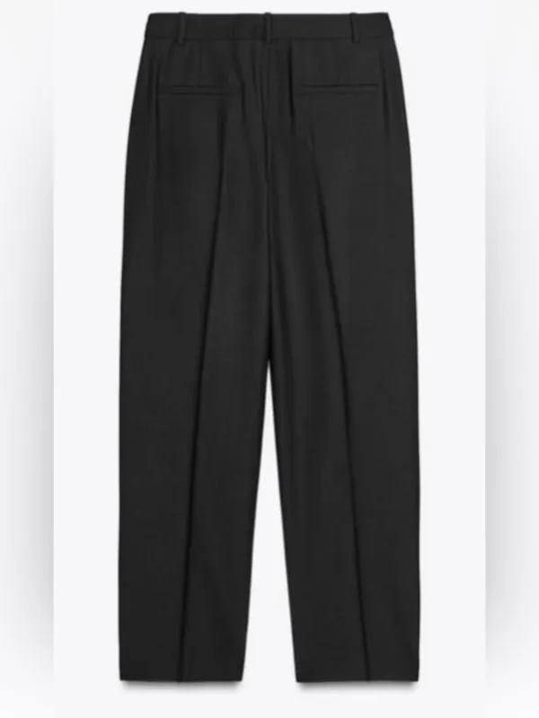 ZARA Full Length Wool Blend Pleated Trousers Black Size XL - Image 4
